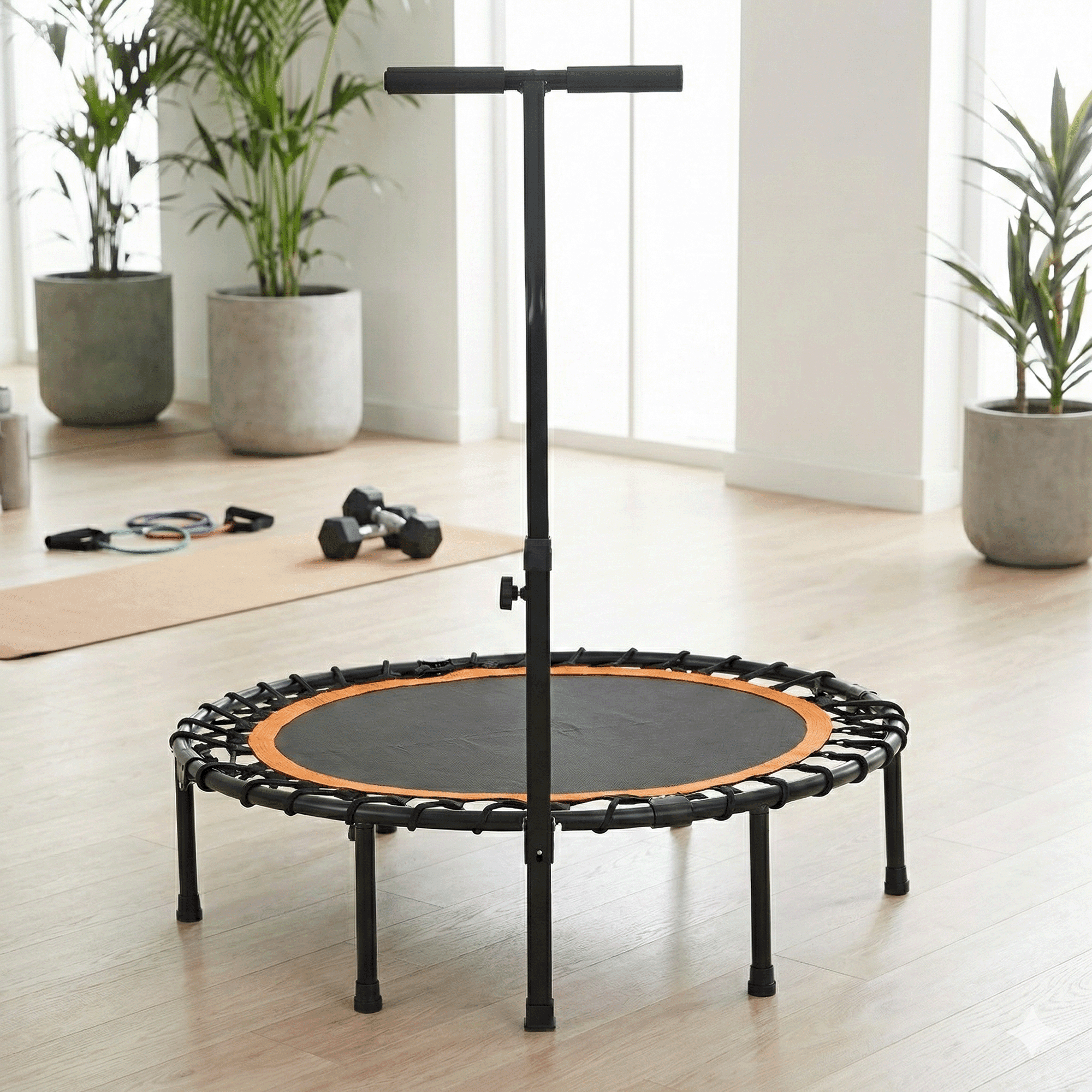 Mersco 40'' Foldable Mini Sports trampoline,450LBS  Rebounder Trampoline for Home Gym,Cardio & Strength Training,Fitness Trampoline with Adjustable Handle, Stable & Quiet, Indoor Outdoor, Black