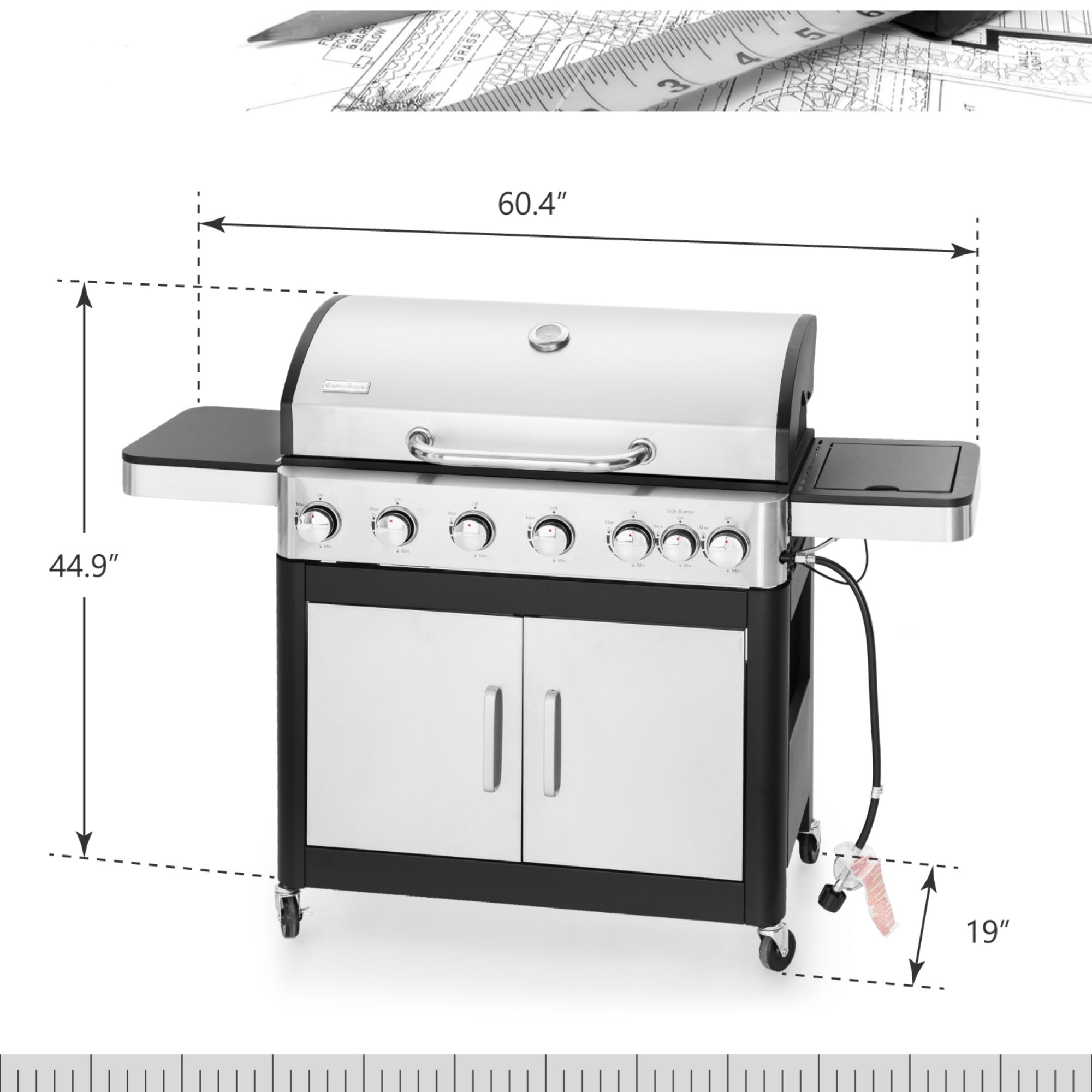 Summit Living 6 Burner Propane Gas Grill with Side Burner Stainless Steel BBQ Grill