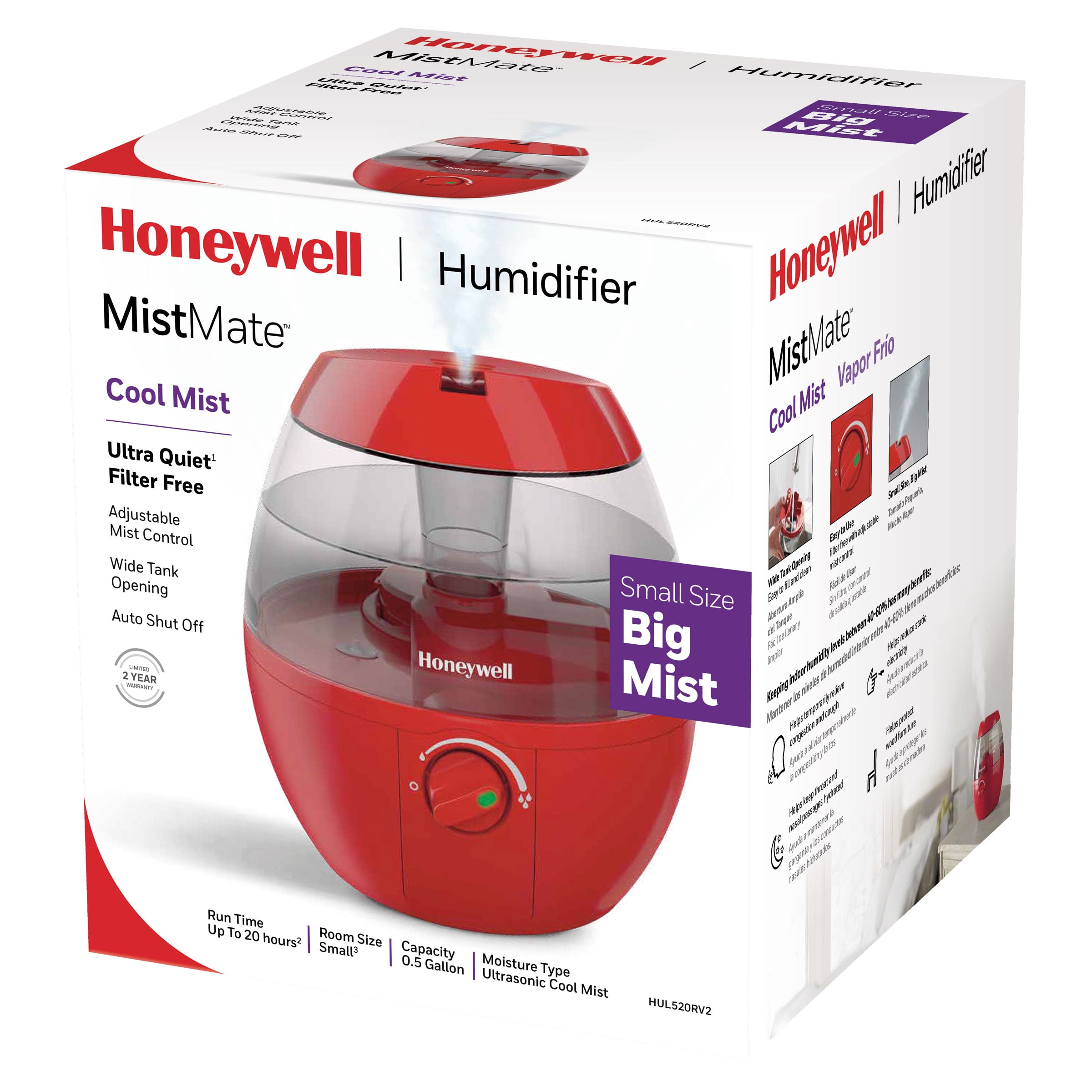Honeywell Mistmate Ultrasonic Humidifier, HUL520R, Red