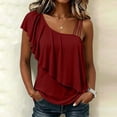 thumbnail image 2 of Posijego Ruffle Tank Tops for Women One Shoulder Elegant Blouses Casual Summer Shirts Sleeveless Stretch Slim Tank Tops, 2 of 9