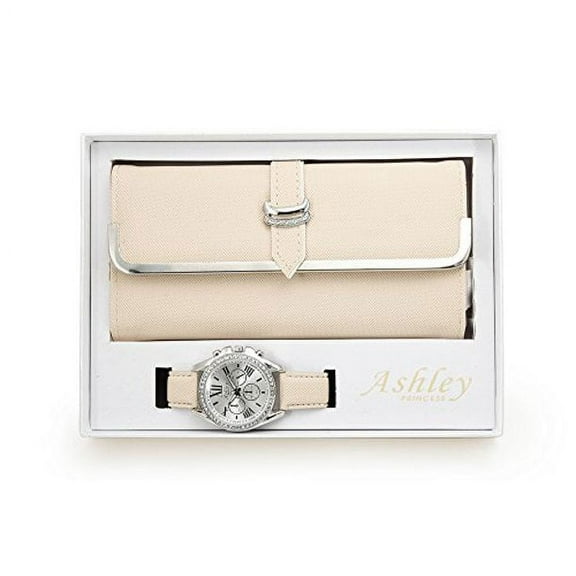 Women's Easy Reader Colorful Watch Matching with Perfect Colorful Wallet which Holds Smartphone, Credit Card, Cash and Change Organized & Elegantly Impressive Gift Set - ST10234A (ST10038 Blush Beige)