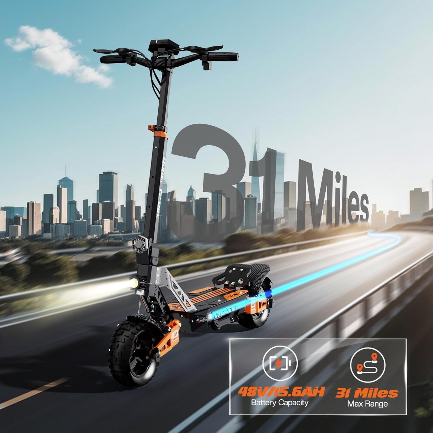 JUN LING Electric Scooter -1000W Motor 10" Off Road Tires, up to 28MPH and 31Miles Range, Foldable E Scooter for Adults & Teen