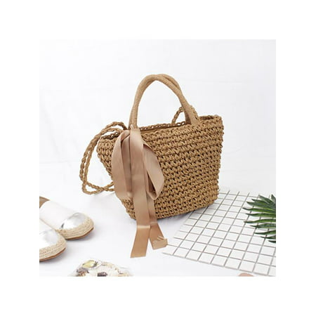 Meigar Women / Girls Weave Straw Bag - Beach Tote Handbag - Basket Shoulder Bag Summer Best (Best Gym Tote Bags)