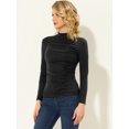 thumbnail image 3 of Blusa de punto de manga larga con cuello alto fruncido Allegra K Negro XL, 3 of 5