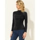 thumbnail image 3 of Blusa de punto de manga larga con cuello alto fruncido para mujer Negro L, 3 of 5