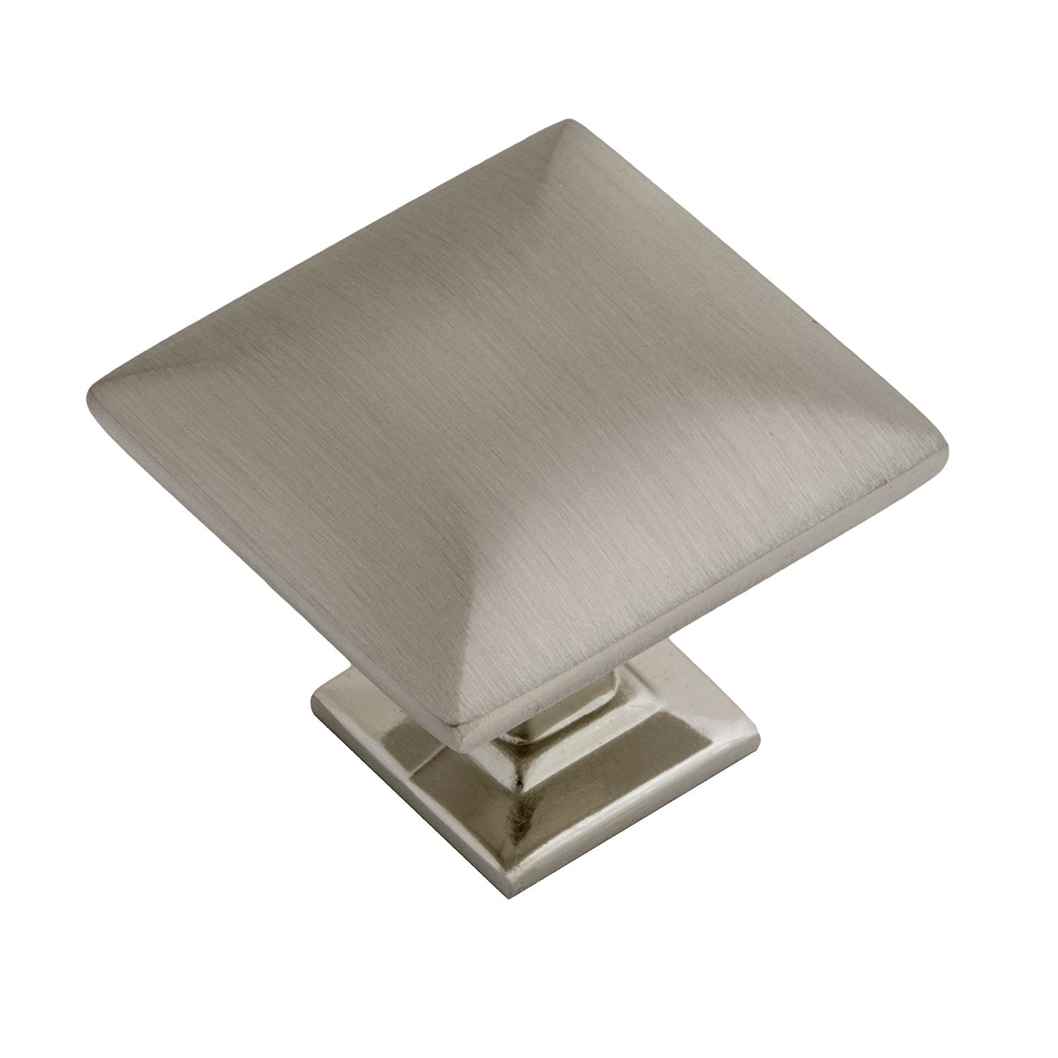 Modern Pyramid Square Kitchen Cabinet Hardware Knob 1 1/4 Inch, Satin Nickel