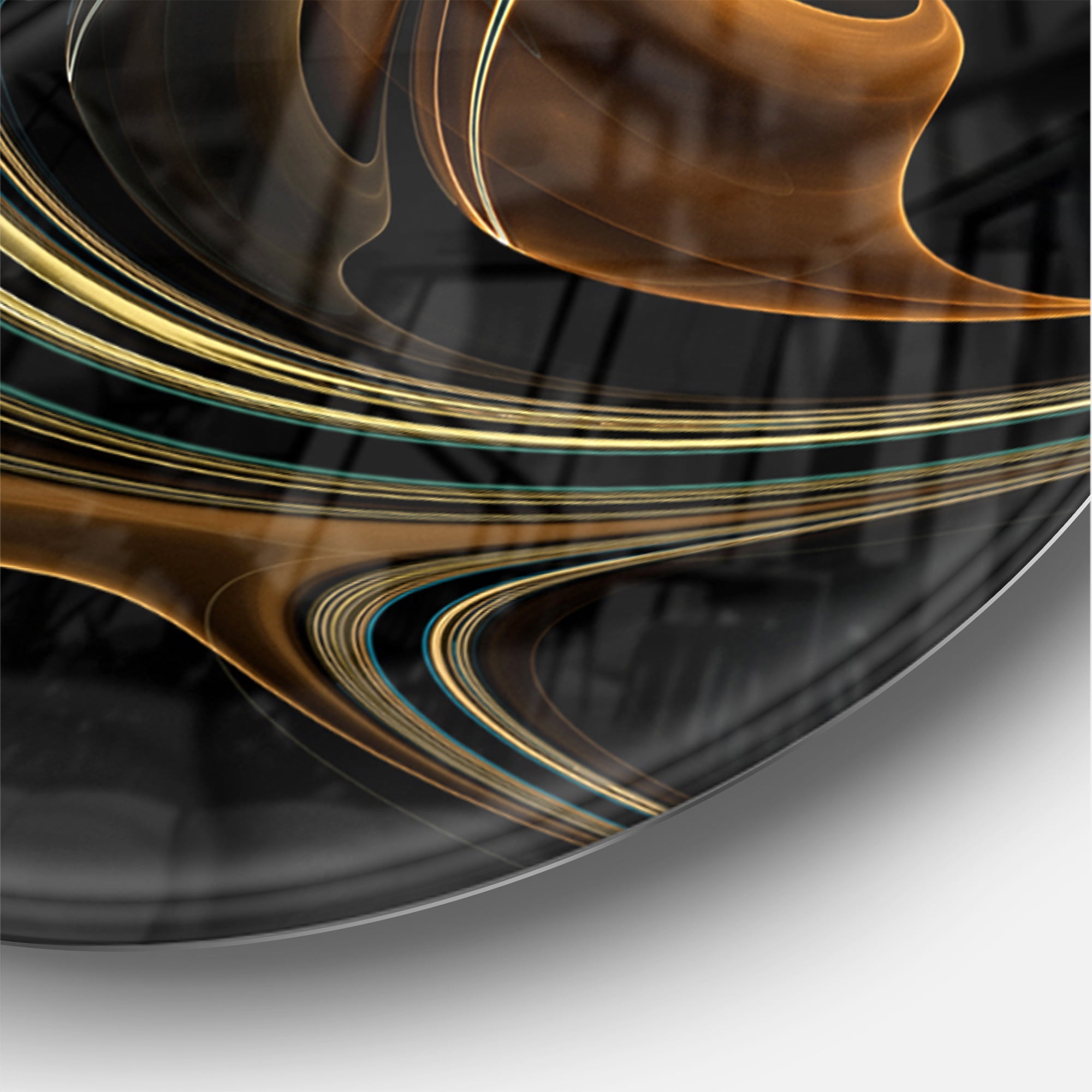 Designart 'Brown Blue Fractal Flower in Black' Metal Wall Clock