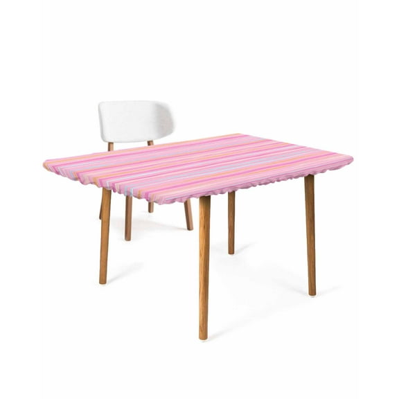 Pink Orange Blue Stripe Rectangle Tablecloth, Waterproof Elastic Fitted Table Covers for 4 Foot Tables, 24x50inch Decorative Tablecloths for Picnic, Camping, Modern Abstract Art Striped Farmhouse