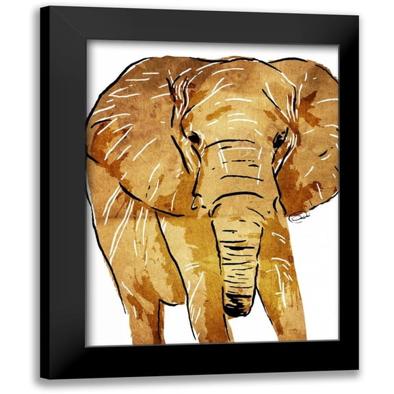 OnRei 12x14 Black Modern Framed Museum Art Print Titled - Golden Elephant