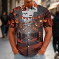 thumbnail image 2 of GrmtClth Mens Short Sleeve Button Down Shirt Halloween Season Rust Skull Grain Texture All Over Print Light Casual Party Top Black L, 2 of 5