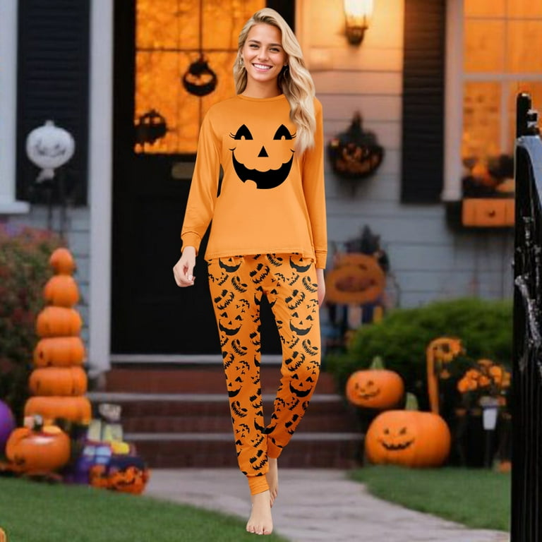 Tplvbz Matching Pajamas for Family Halloween Pumpkin Ghost Pjs