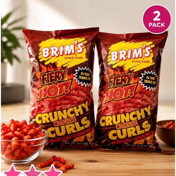 Brim's Snack Foods Fiesty Hot Crunchy Curls Cheese Flavored Snacks, 2 Pack