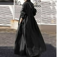 thumbnail image 4 of Autumn and winter new long sleeve big swing solid color cotton linen vintage casual loose dress women, 4 of 4