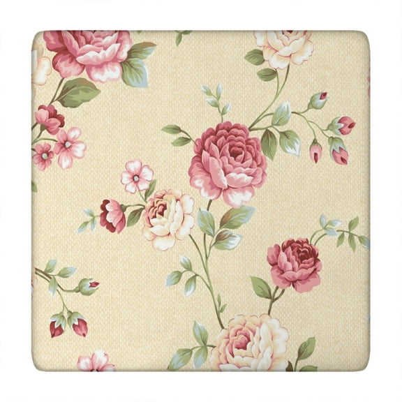 Elastic Tablecloth with Floral Print, Water-Resistant Polyester for Square Dining Table, 34x34 Inch