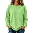 thumbnail image 3 of LNZGNM Women's Crew Neck Sweatshirts Solid Color Long Sleeve Soft Warm with Wrinkle Free Pullover Sport Lounge Comfort,Green(M), 3 of 8