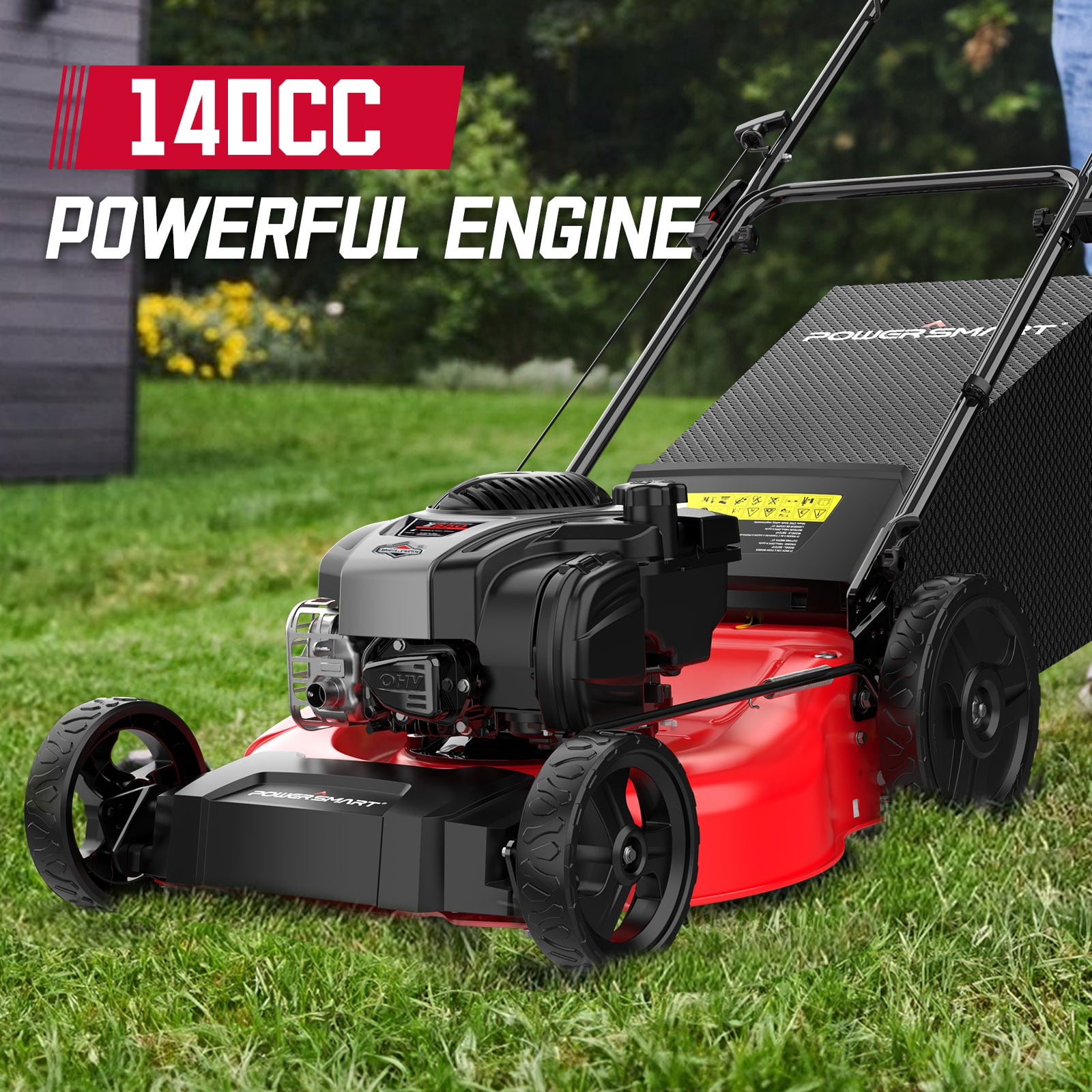 PowerSmart 21-inch 140cc 4-Cycle B&S Engine Gas Powered Push Walk-Behind Mower, 2-in-1 Bag