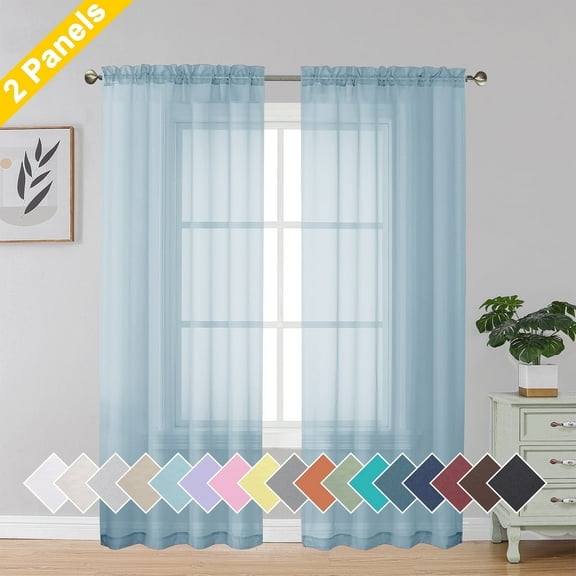 OVZME Sheer Window Curtains 72 inch Length 2 Panels, Rod Pocket Voile Drapes for Living Room Elegant Airy Transparents Draperies Curtains for Nursery/Patio/Bedroom/Guest Room, 42"Wx 72"L Sky Blue
