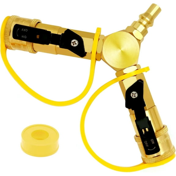 1/4" RV Propane Quick Connect Y Splitter Adapter with Shutoff Valve for RV Trailer, Quick Connect Propane Hose Connect to Motorhome Tabletop Camping Grill 2 Way 1/4" Quick Disconnect Kit