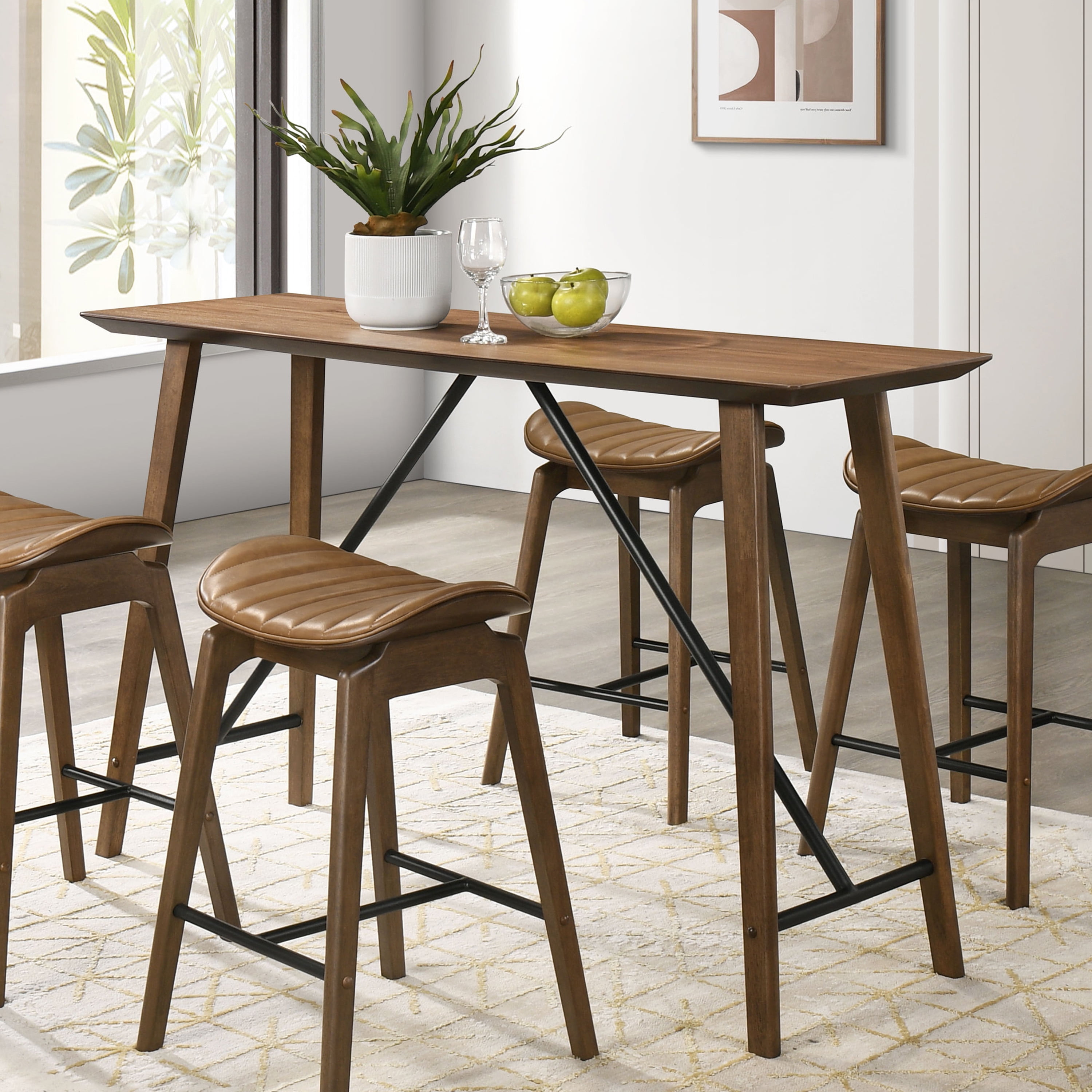 Furniture of America Rusmus 59" Rectangle Counter Height Dining Table, Walnut