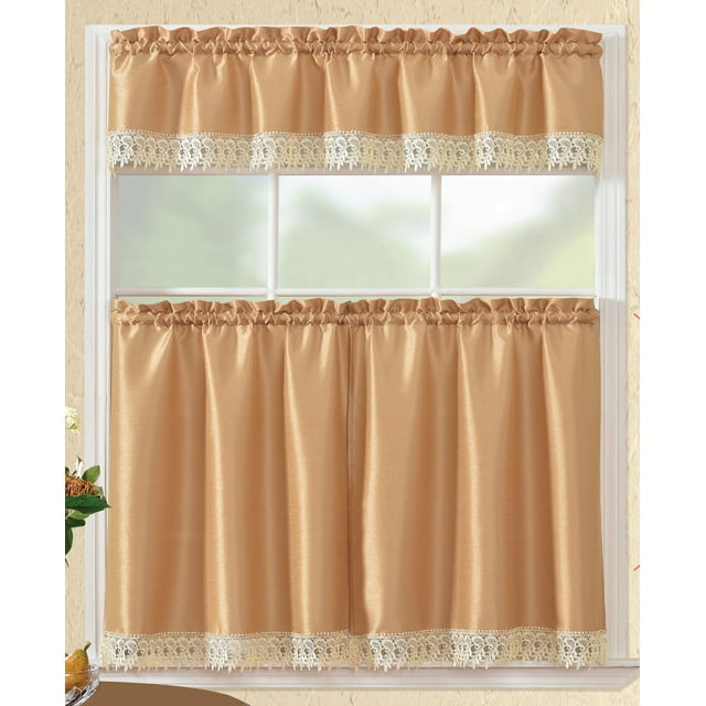 Brazil Macrame Border Tier and Valance Kitchen Curtain Set in Gold ...