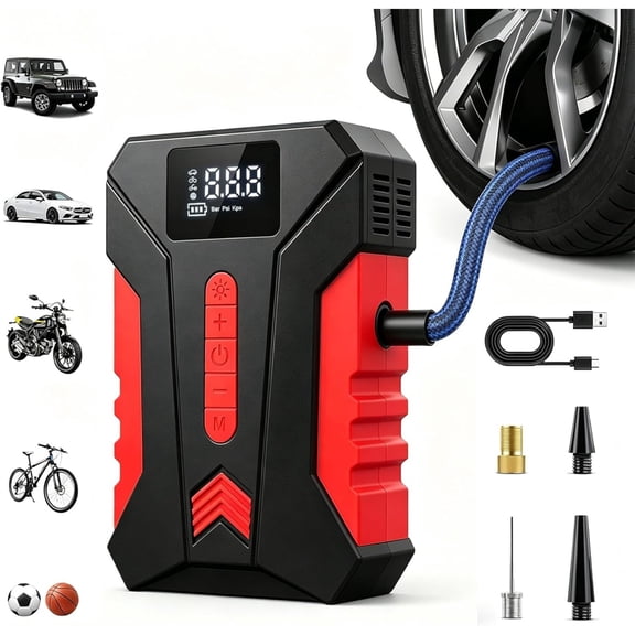 Portable Tire Inflator, 250 PSI USB Rechargeable Air Compressor with Digital Gauge, Auto Shutoff, LED Light for Car SUV Motorcycle Bike Balls