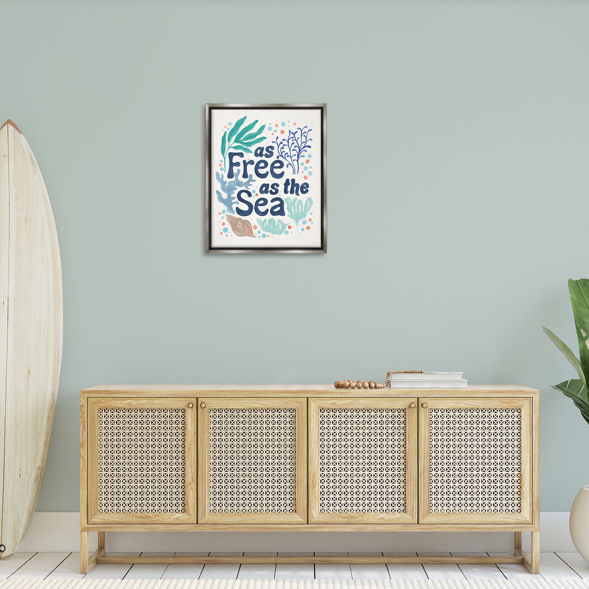 Stupell Industries Nautical Free As Sea Nautical & Beach Painting Gray Floater Framed Canvas Art Print Wall Art, 25 x 31