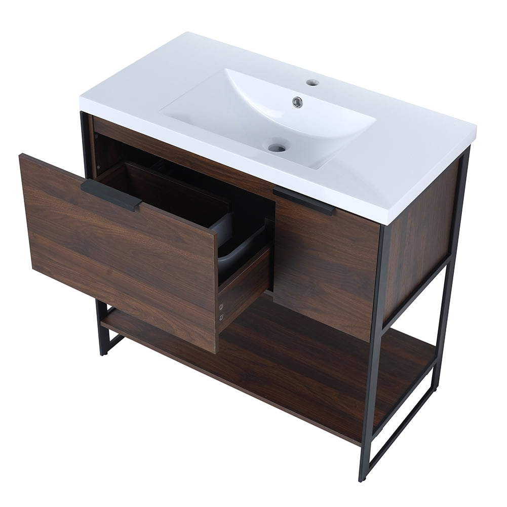 Kepooman 36" Bathroom Floating Vanity Cabinet, Contemporary Walnut Wooden Bathroom Vanity with Doors and Drawer