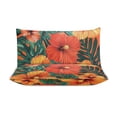 thumbnail image 3 of 3 Pcs Soft Bedding Set, Includes 1 Duvet Cover with Zipper And 2 Pillow,Shams Hawaiian Hibiscus Garden Orange Flowers Full(79"×90"), 3 of 8