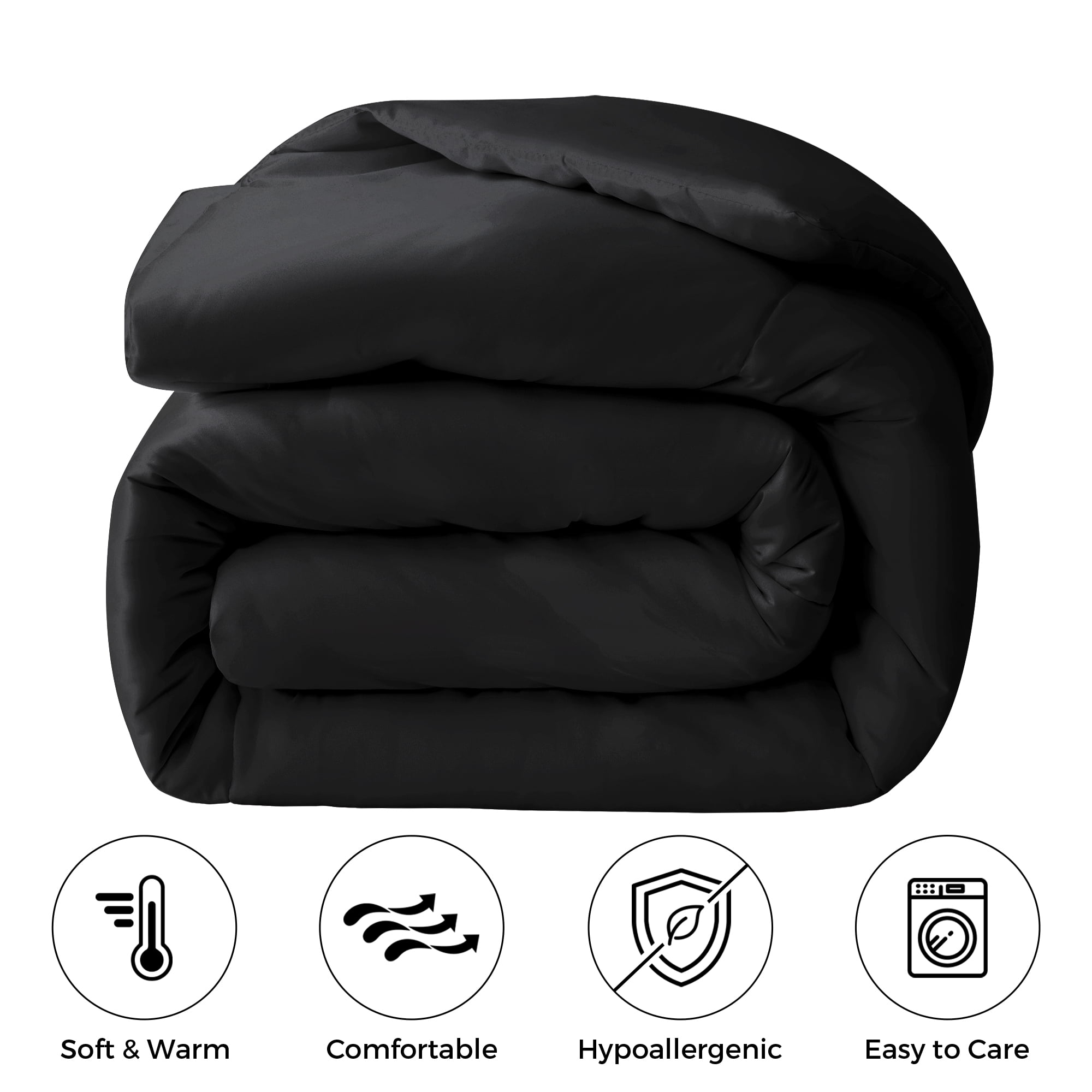 YEPCLUB Comforters Full size, Duvet Insert, All Season Duvet, Black Down Alternative Hotel Comforter, Lightweight Quilt with Corner Tabs, Machine Washable (Black, Full 82x86 Inches)