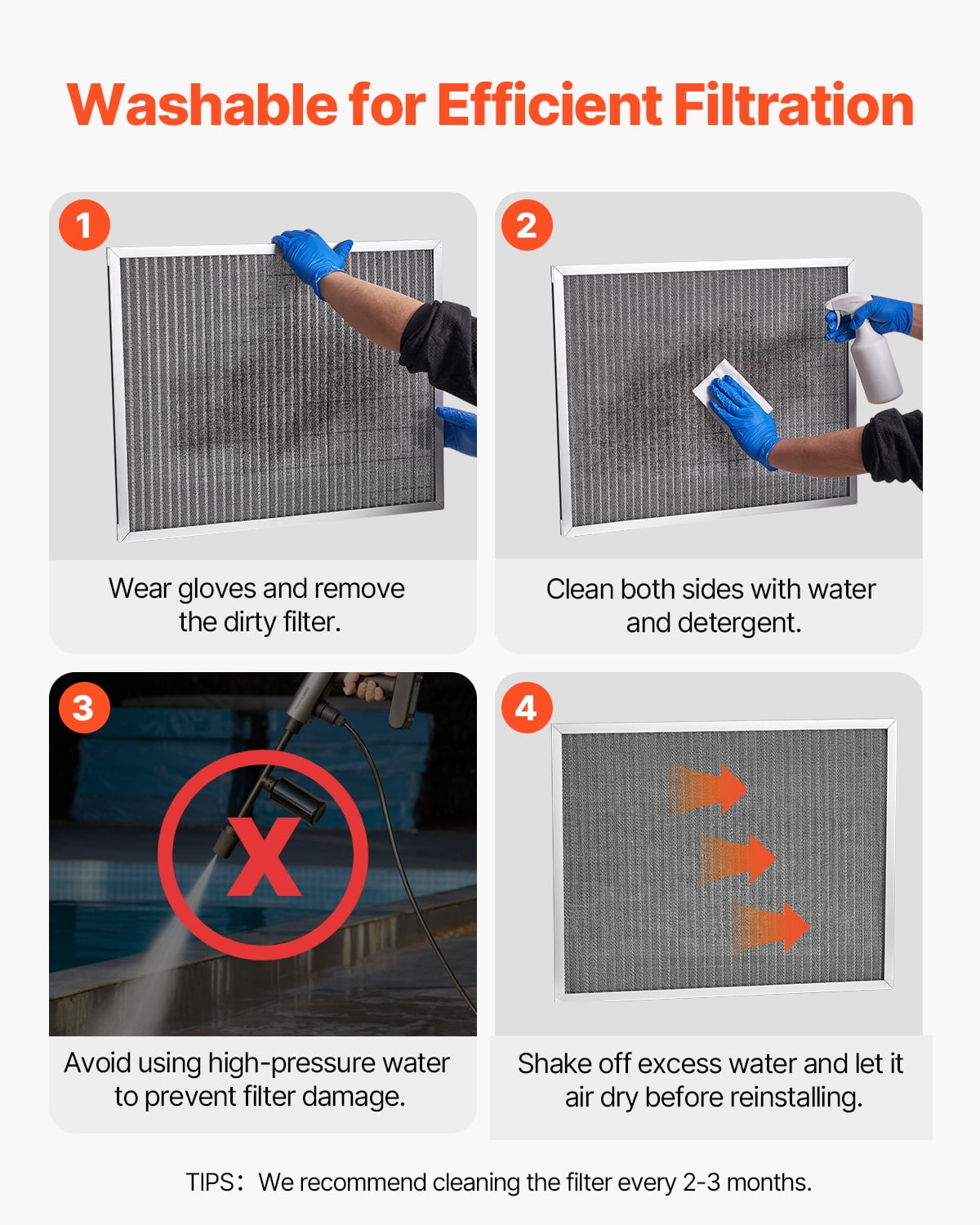 VEVOR Electrostatic Air Filter, 20x25x1 inch Washable & Reusable Aluminum AC/HVAC Furnace Filter, MERV 8 Long Lifetime, Home or Office (Actual Size: 19.75 x 24.65 x 0.82 in)