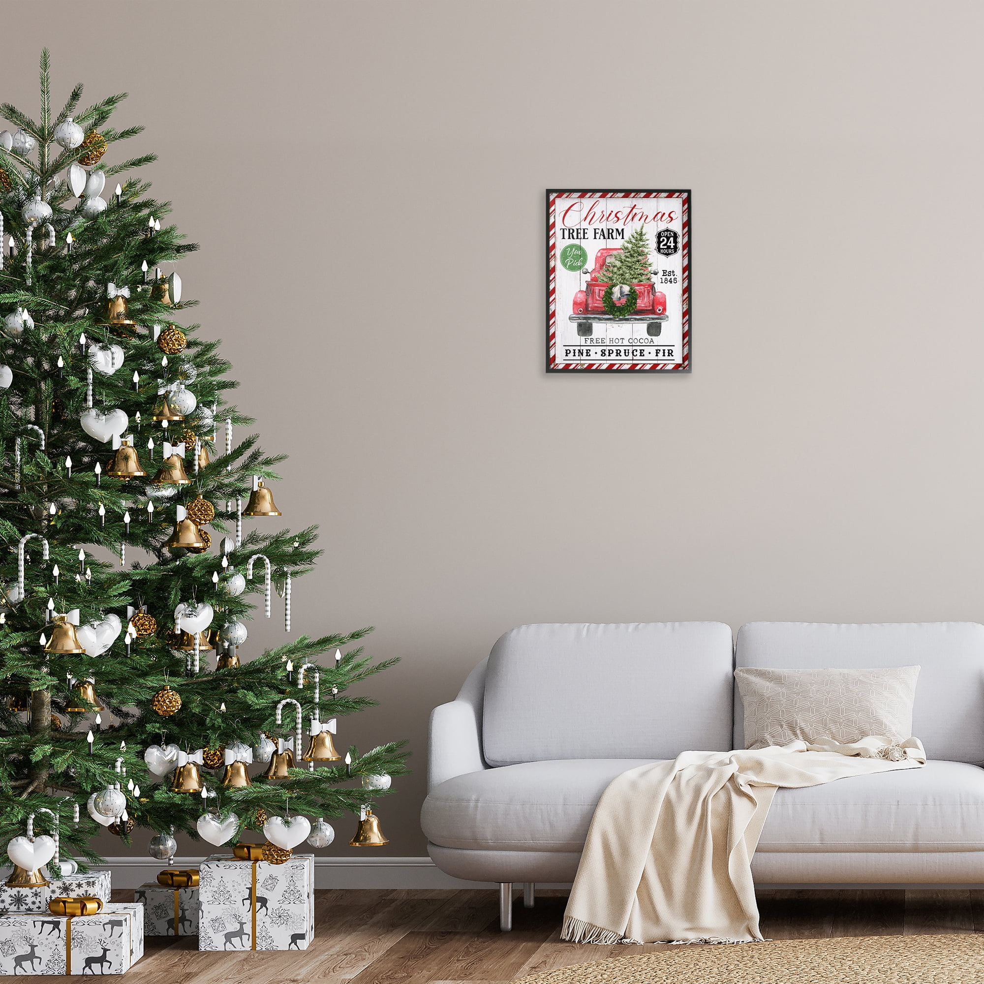 Stupell Industries Holiday Tree Farm Sign Holiday Painting Black Framed Art Prints Wall Art, 16 x 20