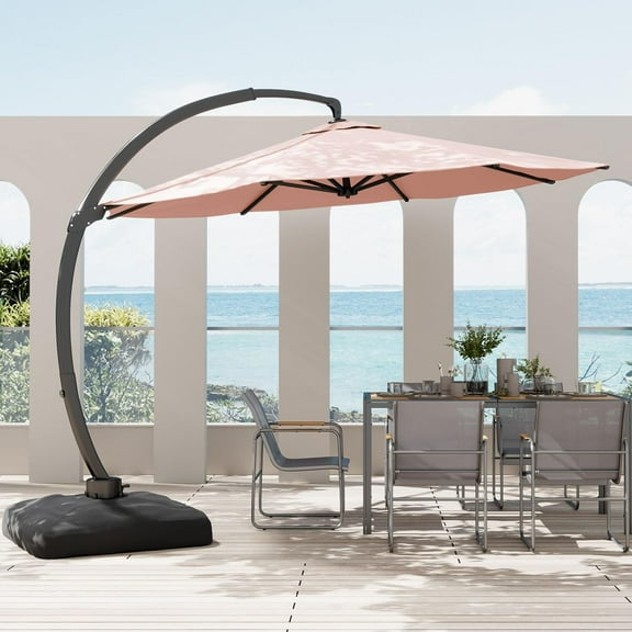 11FT Cantilever Patio Umbrella with Base Included, Large Cantilever umbrella with 360°Rotation, Heavy-Duty Offset Outdoor Umbrella for Patio,Pool,Garden and Backyard (Pink)