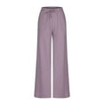 thumbnail image 5 of Womens jeans Solid Color Drawstring Cotton and Linen Casual Loose Wide-Leg Straight Long Pants with Pockets Purple Denim Pants 3XL, 5 of 7