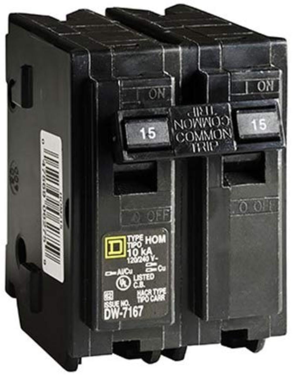HOM215CP Homeline 15 Amp Two-Pole Circuit Breaker, 15A Homeline Circuit