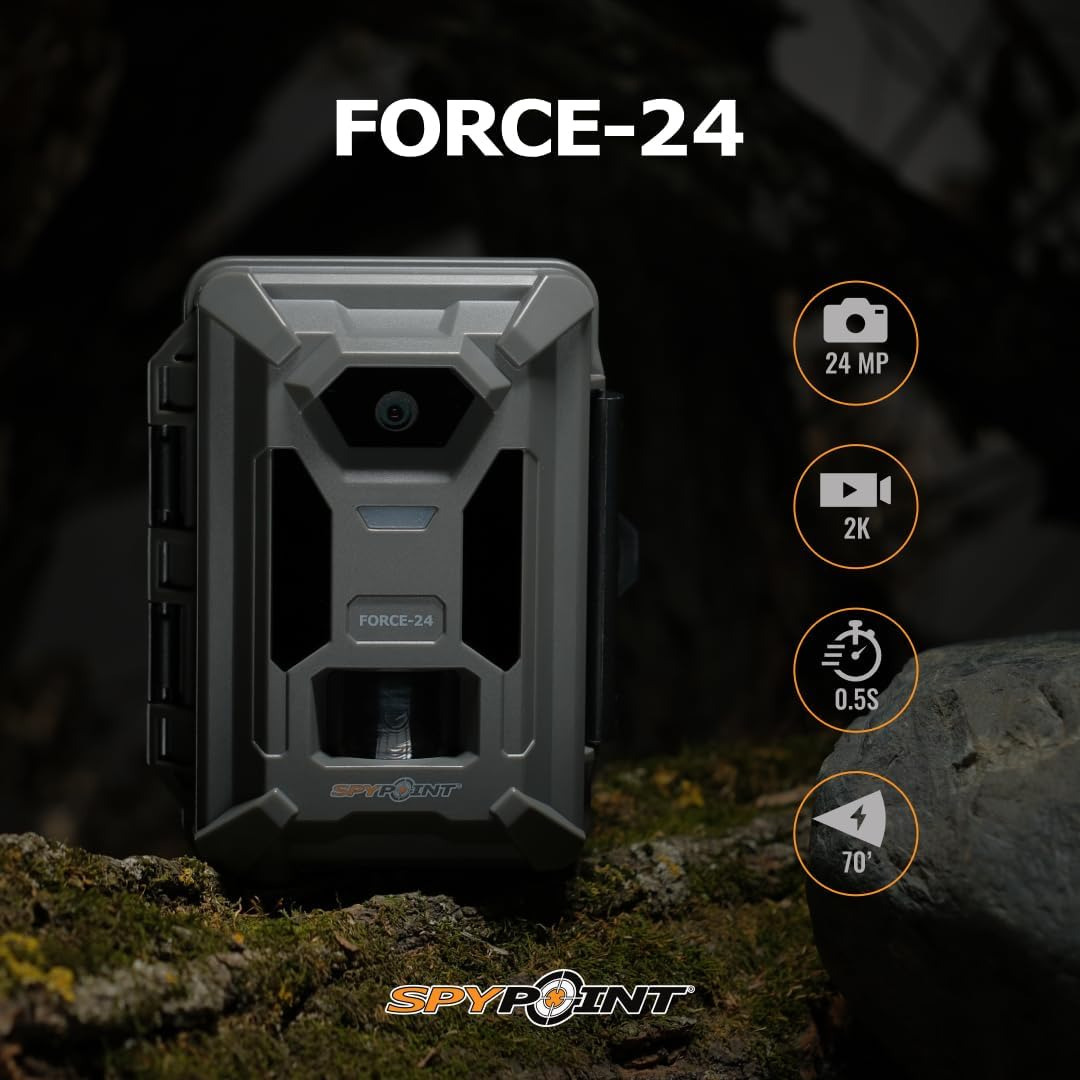 Spypoint Force-24MP Non-Cellular Trail Camera, 70ft Detection Range Bundle with Solar Panel and Card Reader (3 Items)