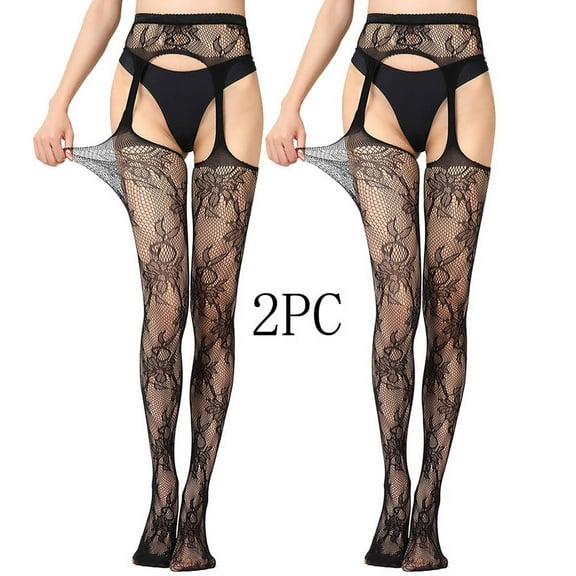Ovbmpzd Women's 2 Packs Tights Sheer Fishnet Black Pantyhose Garter Crotchless Suspender Leggings Tights for Women