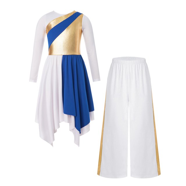 Zaldita Robe de Danse pour Filles, Culte Lituristique, Prière, Église, Chœur, Patchwork, Robe et Pantalon Grand, Bleu 12