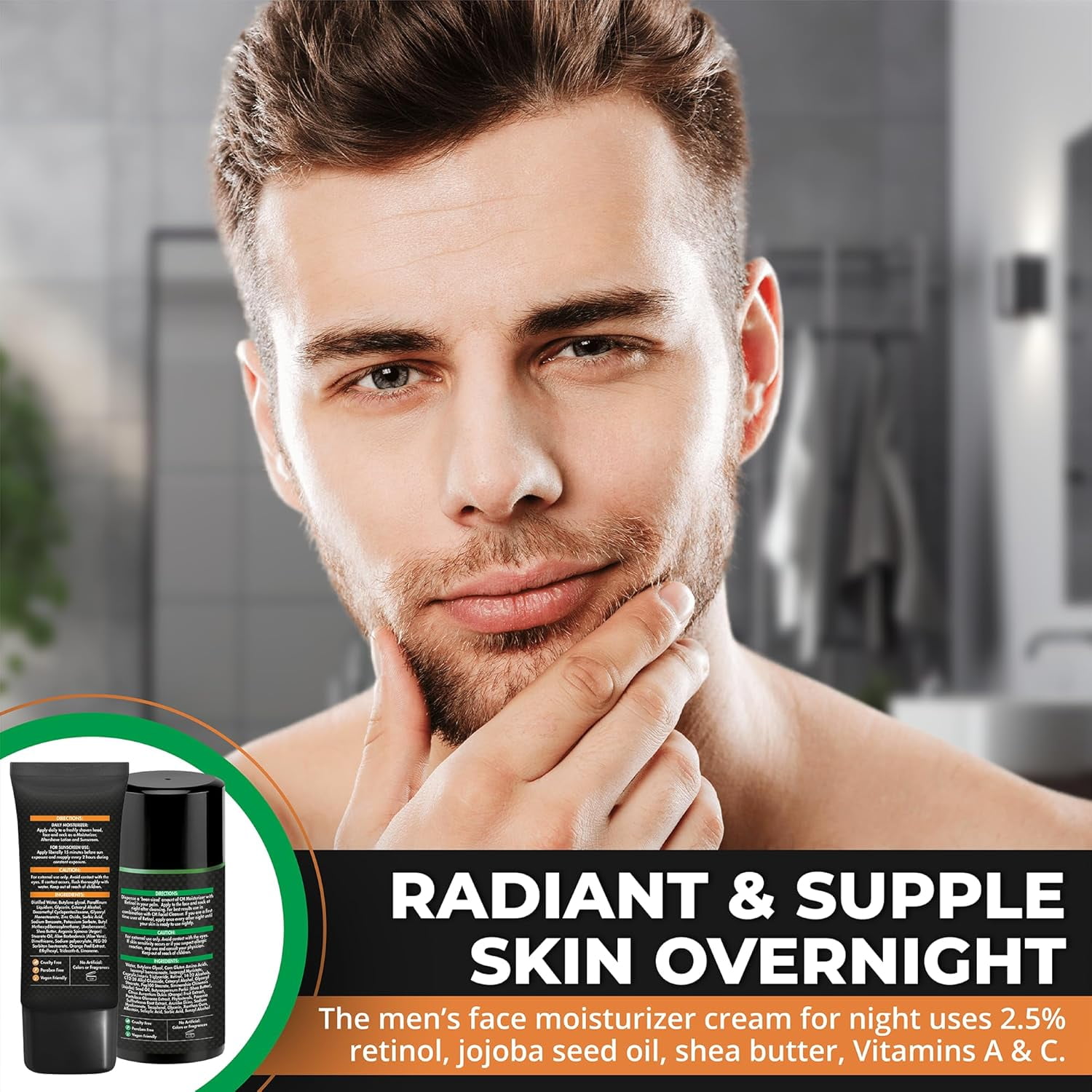 Chamuel Men 2-Piece Day and Night Skin Care Set Anti Aging Aftershave Lotion and Retinol-Rich Moisturizer