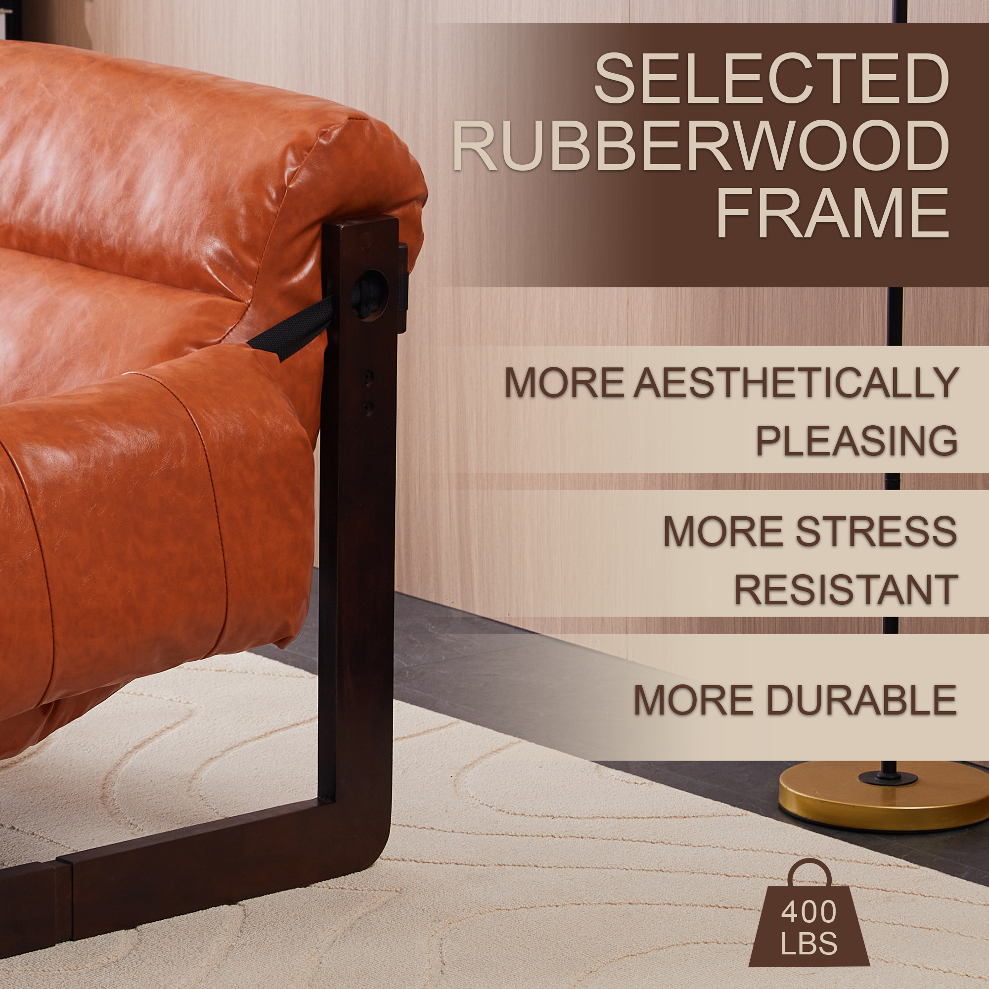 Modern Accent Chair, Upholstered Oil Waxed Leather Armchair with Thick Cushion, Removable Armrests, Single Sofa for Living Room, Bedroom, Office,Retro Orange