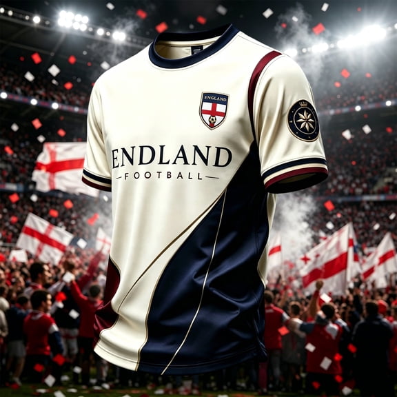 England 2026 Soccer Cup Fan Jersey for Men, Crewneck Short Sleeve T-Shirt with Crown & Shield Graphic, Lightweight Breathable Athletic Top, 1 PC Beige L