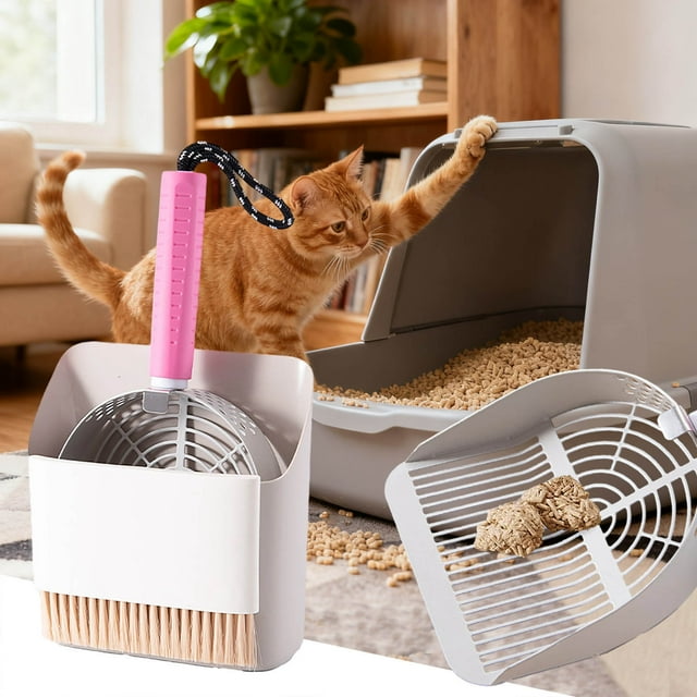 Stainless Steel Cat Litter with Holder Stand Fast Sifting Non Stick Waste Tool Featuring Coarse and Fine Mesh Grids