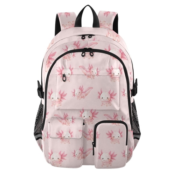 DIXRUYEE Pink Axolotls Illustrat Pattern Backpack for School 14”Laptop Compatible with Reflective Safety Strips