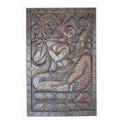 Mogul Vintage Hand Carved Fluting Krishna Carving Wall Sculpture , Panel, Yoga Zen Décor