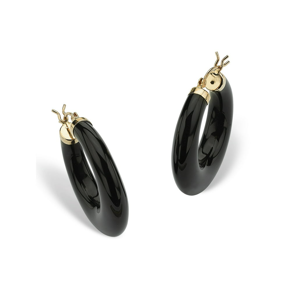 PalmBeach Jewelry - Simulated Black Onyx Hoop Earrings in 14k Yellow ...
