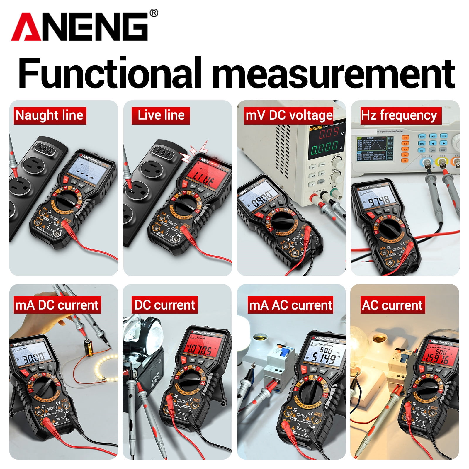 ANENG Digital Multimeter SZ12 True RMS 20000 Counts AC/DC Voltage Current NCV Detection Double Fuse Silicone Anti-Drop Case 1-Pack