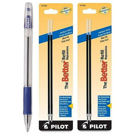 Pilot EasyTouch Ballpoint Stick Pens, Medium Point Blue Ink 1 Pen & 4 Refills