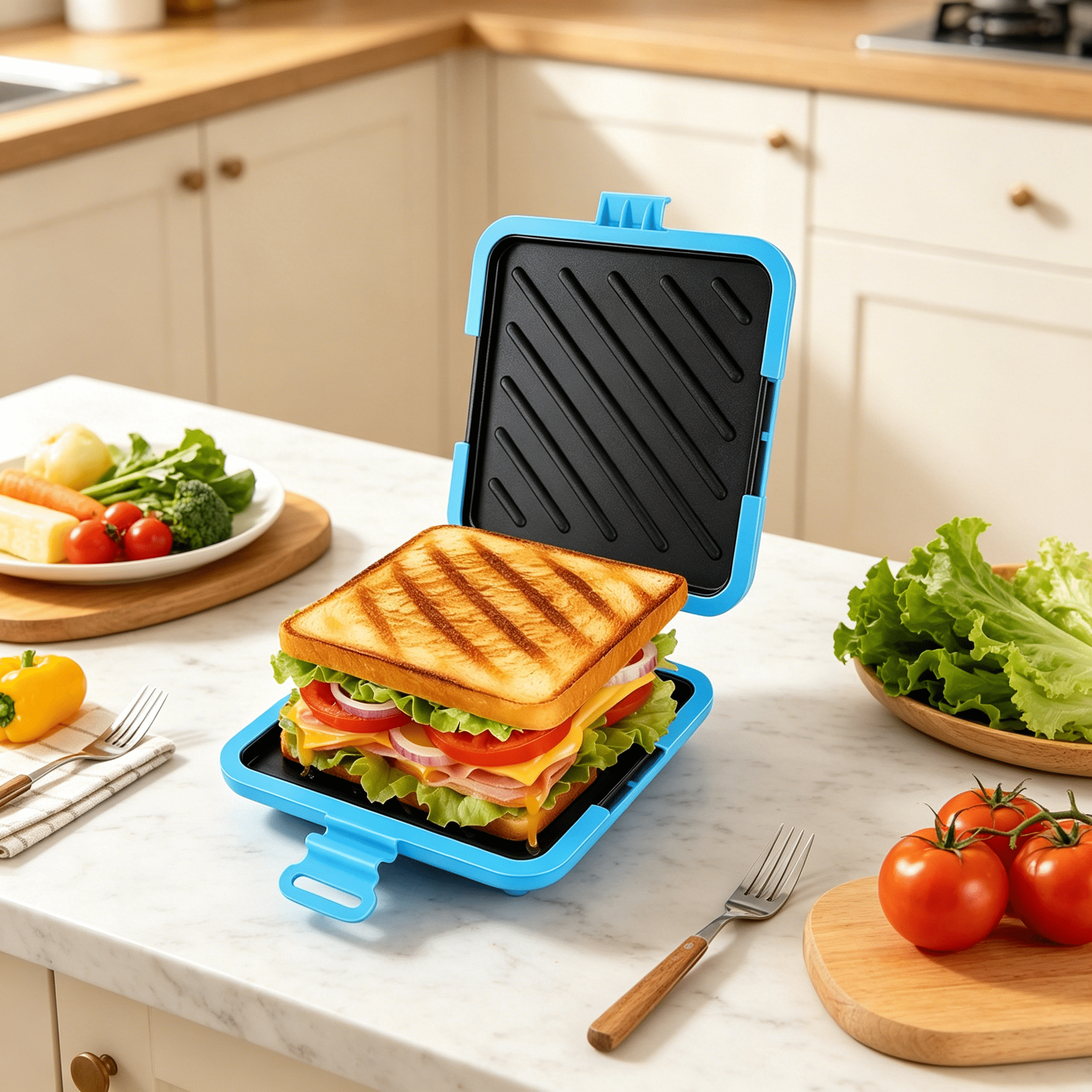 HIBIBUD 2026 New Microwave Toastie Sandwich Maker,Microwave Grilled Cheese Maker,Toastie Maker with Non-Stick Plates,Microwave Toaster with Dishwasher Safe,Suitable for Office,Home,Travel (Blue)