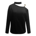 thumbnail image 4 of Baqcunre Women's Casual Long Sleeve Asymmetrical Cold Shoulder Chain Strap Top Long Sleeve Shirts for Women Blouses for Women Blouses & Button-Down Shirts Womens Tops,Black,Size L, 4 of 4