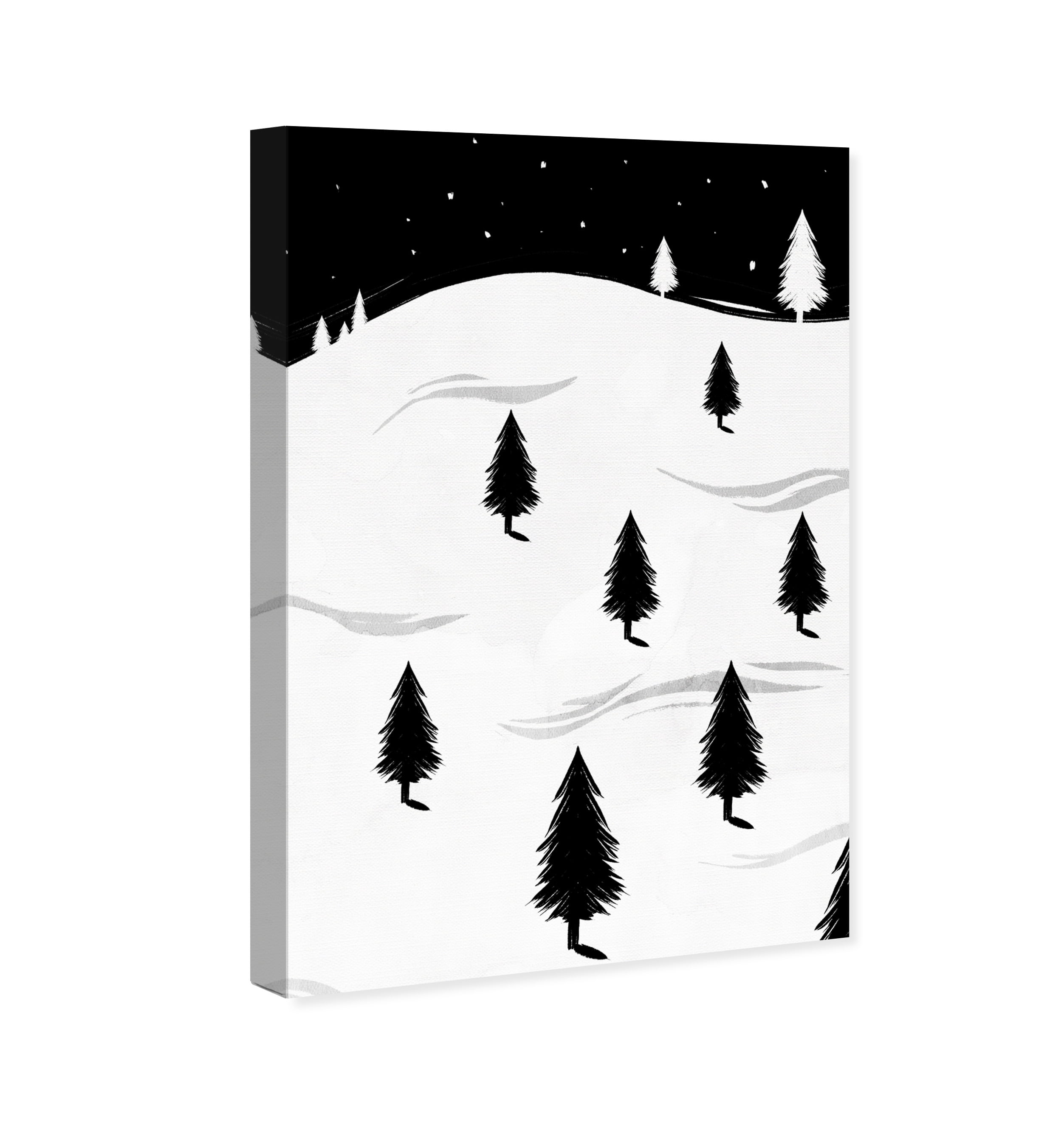 Wynwood Studio Holiday and Seasonal Wall Art Canvas Prints 'Pine Tree Landscape' Christmas Home Décor - Black, White, 24" x 36"