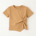 thumbnail image 4 of FSYBOA Girls Cotton T-shirts, Crew Neck Casual Pleated Short Sleeve Summer Tops Yellow Size 1-2T, 4 of 5